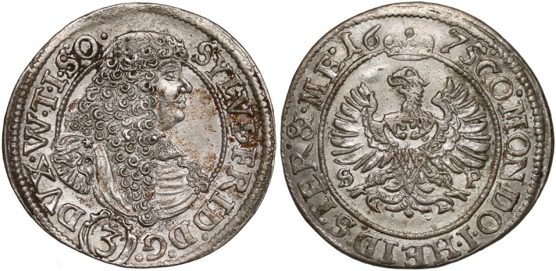 Śląsk, Ks. Oleśnickie, Sylwiusz Fryderyk, 3 krajcary 1675 SP, Oleśnica
 Ładny e...