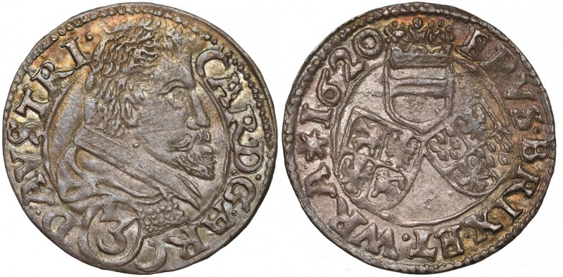 Śląsk, Karol Austriacki, 3 krajcary 1620, Nysa
 Piękna moneta. W tej jakości wy...