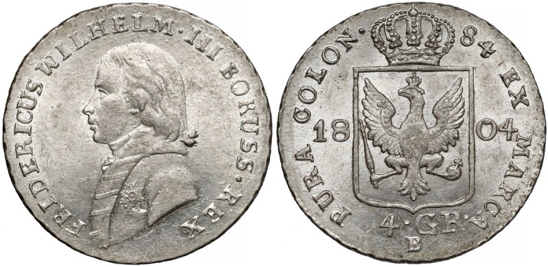 Śląsk, Fryderyk Wilhelm III, 4 grosze 1804 B, Wrocław
 Piękny, menniczy egzempl...