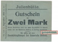 Bobrek (Bobrek), Julienhütte, 2 mk w.d. 1914 - z błędem GENOMMNN