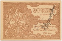 Polski Skarb Wojskowy 20 złotych = 3 ruble 1916 z podpisem i stemplem