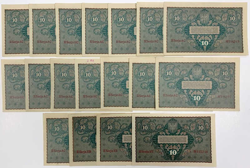 10 mkp 08.1919 - II Serja AC, EB, ES i ET (18szt)
 2 sztuki w st.1/1-; 2 sztuki...