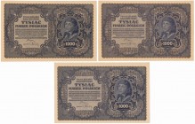 1.000 mkp 08.1919 - III Serja H, J i T - zestaw (3szt)