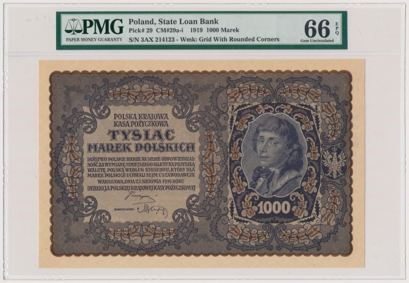 1.000 mkp 08.1919 - III Serja AX
 

Grade: PMG 66 EPQ 
Reference: Miłczak 29...