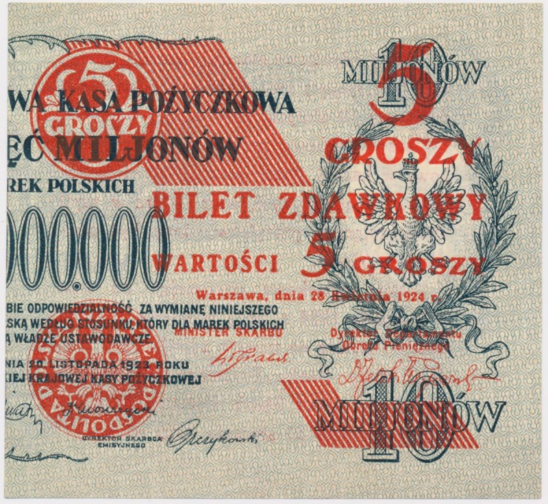 5 groszy 1924 - prawa połowa
 

Grade: UNC/AU 
Reference: Miłczak 43b