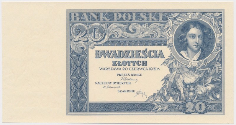 20 złotych 1931 - tylko druk stalorytniczy awersu
 Papier właściwy ze znakiem w...