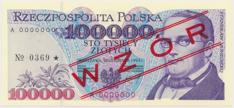 100.000 złotych 1993 - WZÓR - A 0000000 - No.0369
 

Grade: UNC 
Reference: ...