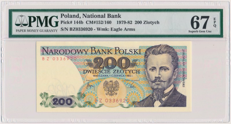 200 złotych 1982 - BZ
 

Grade: PMG 67 EPQ 
Reference: Miłczak 160