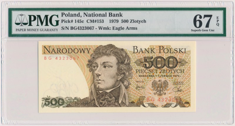 500 złotych 1979 - BG
 

Grade: PMG 67 EPQ 
Reference: Miłczak 153