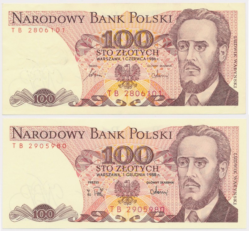 100 złotych 1986 TB 28... i 100 zł 1988 TB 29... (2szt)
 100 zł 1986 st.2, 100 ...