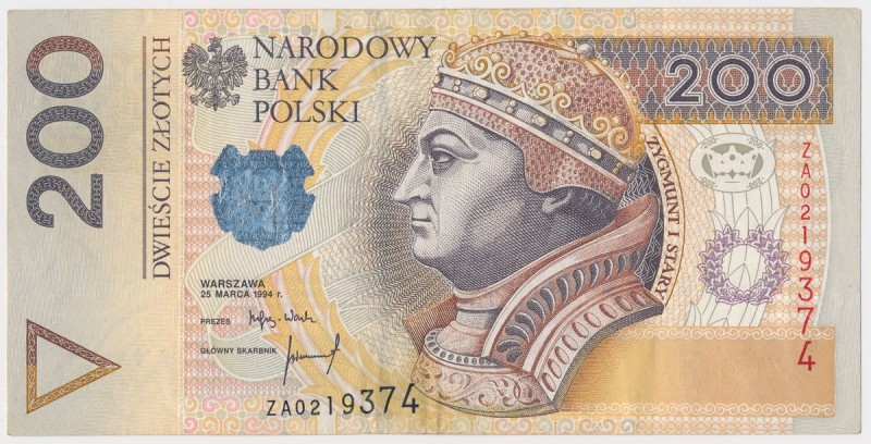 200 złotych 1994 - ZA - seria zastępcza
 Egzemplarz z obiegu, o dobrej prezencj...