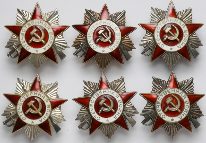 ZSRR, Ordery Wojny Ojczyźnianej - zestaw 6 szt.
 Zestaw pokazany na zdjęciach.&...