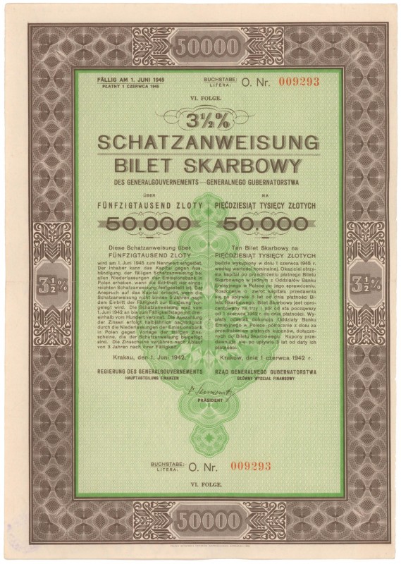 Okupacja, Bilet Skarbowy Em.6 Litera O 50.000 zł 1942
 
Reference: Moczydłowsk...
