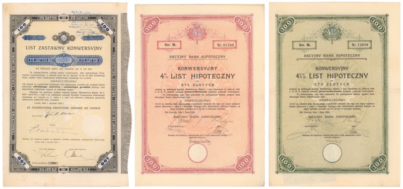Lwów, Akc. Bank Hipoteczny i TKZ, Listy hipoteczne i zastawne 1925-26 (3szt)