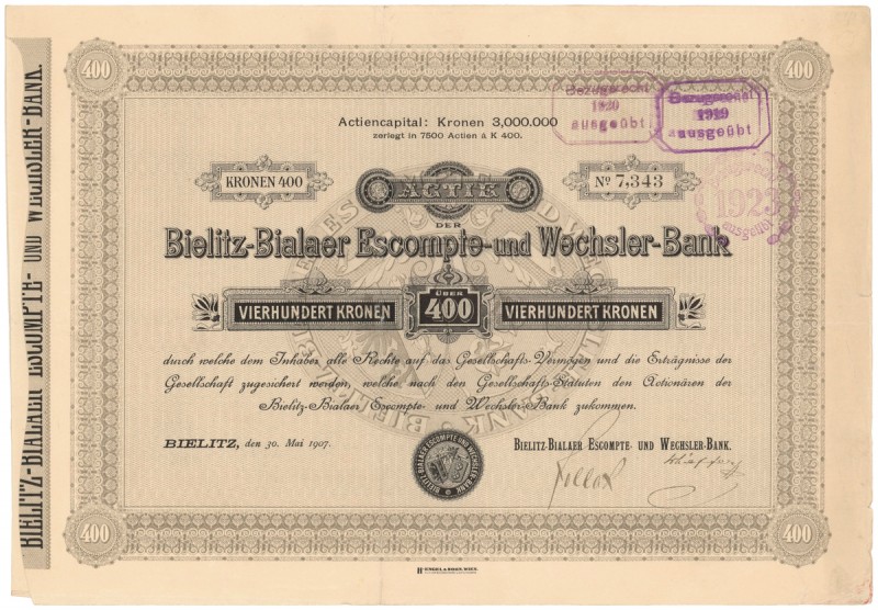 Bielsko, Bielitz-Bialaer Escompte und Wechsler Bank (Śląski Bank Eskontowy), 400...