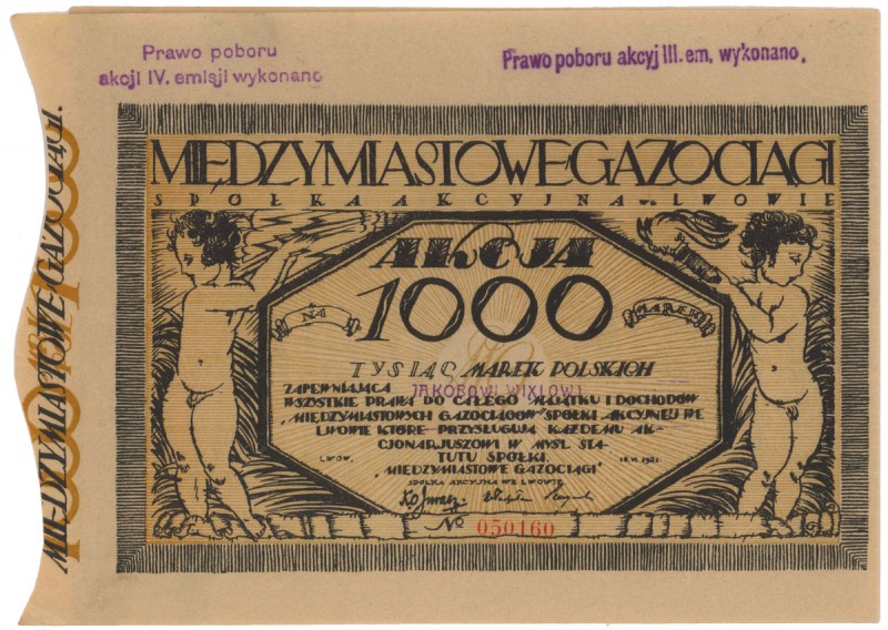 Międzymiastowe Gazociągi, 1.000 mk 1921 - imienna
 
Reference: IBAP #62, Kozio...