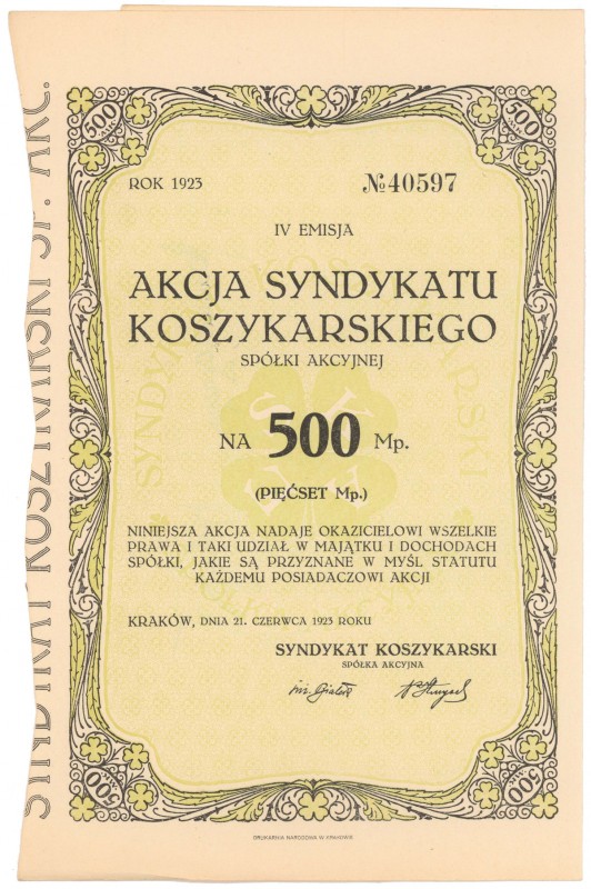 Syndykat Koszykarski, Em.4, 500 mkp 1923
 
Dimensions: 16.5 x 26
Reference: I...