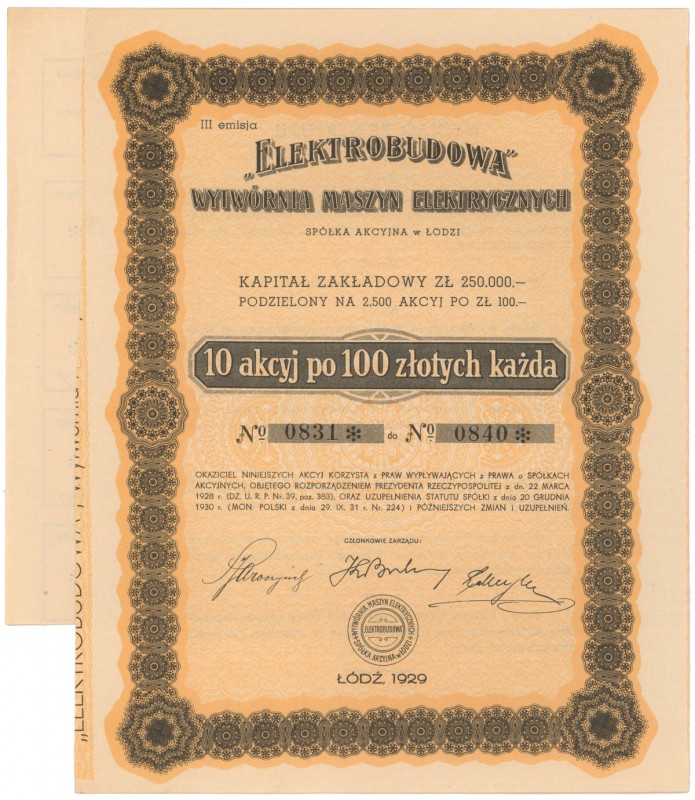 Wytwórnia Maszyn Elektrycznych 'Elektrobudowa', Em.3, 10x 100 zł 1929
 
Refere...