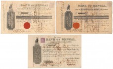 Indie, Bank of Bengal, Certyfikaty na 500, 4.000 i 5.000 rupees (3szt)