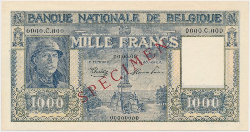 Belgium, 1.000 Francs ND (1944-1946) SPECIMEN
Belgia, 1.000 francs (1944-1946) ...