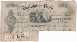 Great Britain, Darlington Bank 5 Pounds 1886 - canceled