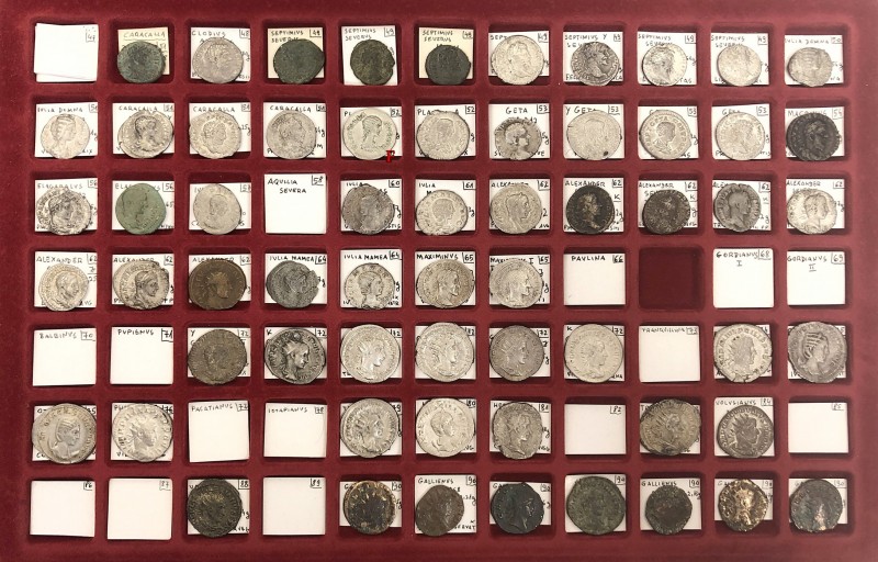 Roman Empire, lot of sixty-two (62) AR and AE Issues, mostly denarii and antonin...