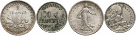 France, 2 Francs 1914-C & 100 Francs 1958 - owl mark - RARE (2pcs)