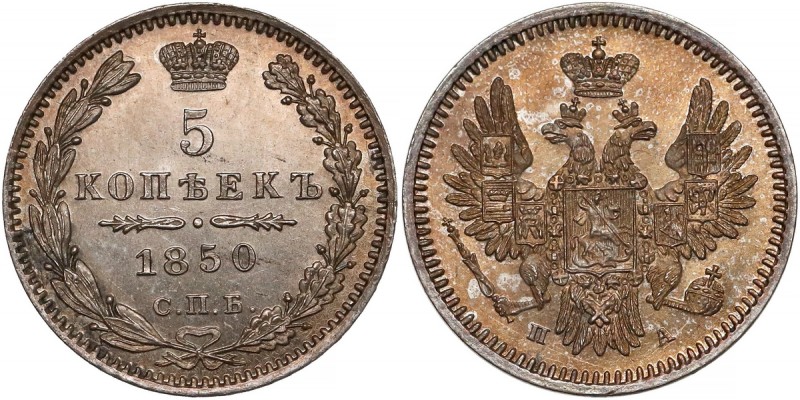 Russia, Nicholas I, 5 Kopecks 1850 ПA, St. Petersburg
Rosja, Mikołaj I, 5 kopie...