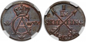 Sweden, Gustav IV Adolf, 1/12 Skilling 1805 - NGC AU58 BN