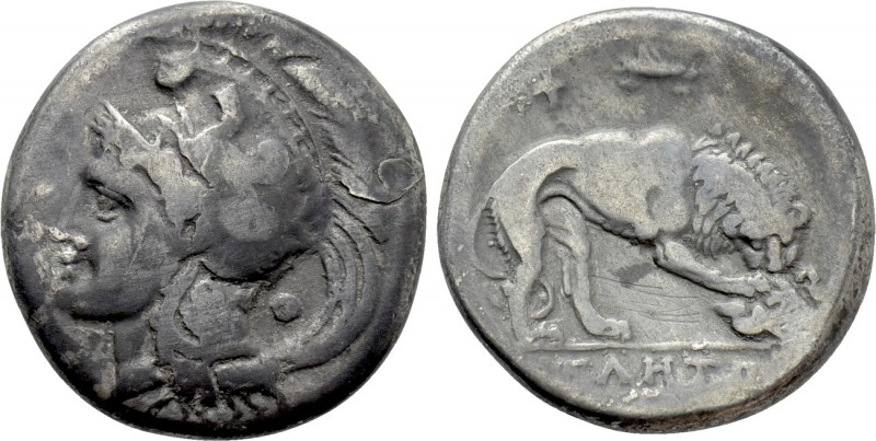 LUCANIA. Velia. Nomos (Circa 300-280 BC). 

Obv: Helmeted head of Athena left;...