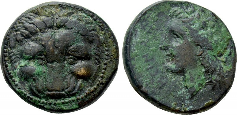 BRUTTIUM. Rhegion. Ae (Circa 351-280 BC). 

Obv: Facing head of lion.
Rev: PH...