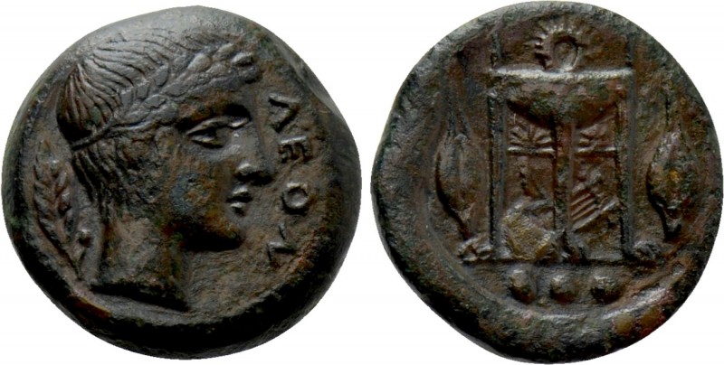 SICILY. Leontinoi. Tetras (Circa 405-402 BC). 

Obv: ΛEON. 
Laureate head of ...