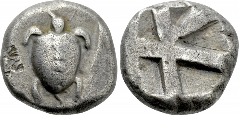 ATTICA. Aegina. Stater (Circa 480-475 BC). 

Obv: Sea turtle; T shaped pattern...