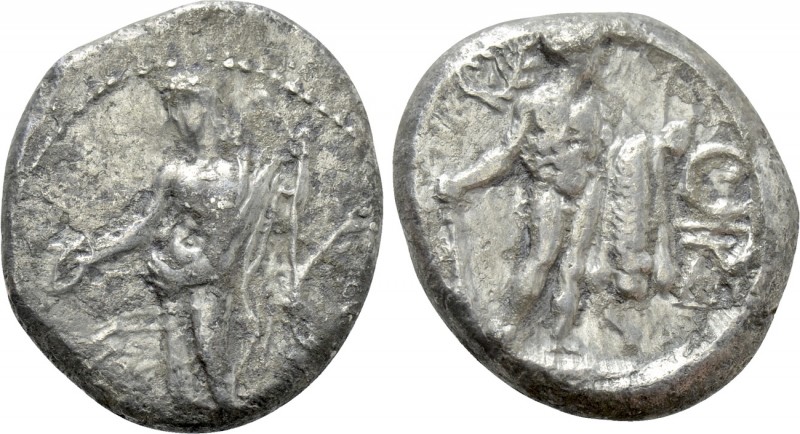 CILICIA. Issos. Stater (Circa 390-385 BC). 

Obv: Apollo standing facing, head...