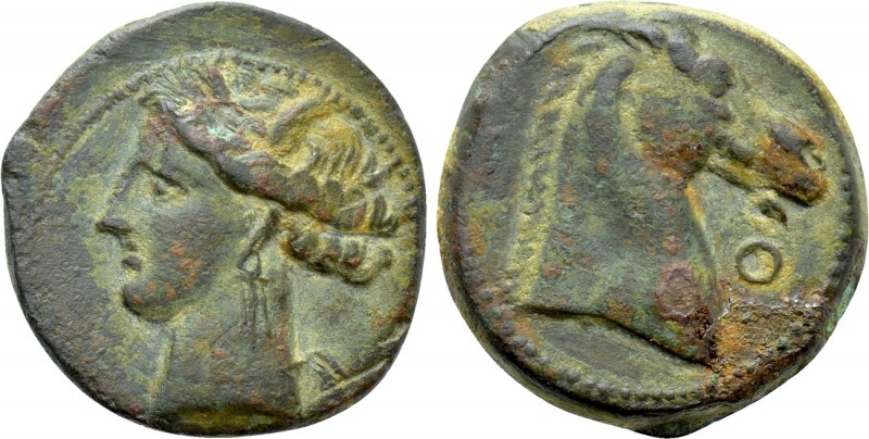 ZEUGITANIA. Carthage. Ae (Circa 300-264 BC). 

Obv: Head of Tanit left, wearin...