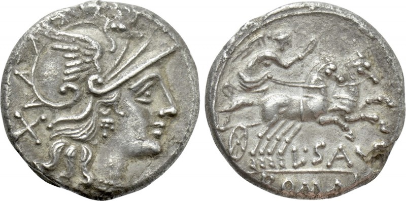 L. SAUFEIUS. Denarius (152 BC). Rome. 

Obv: Helmeted head of Roma right; X (m...