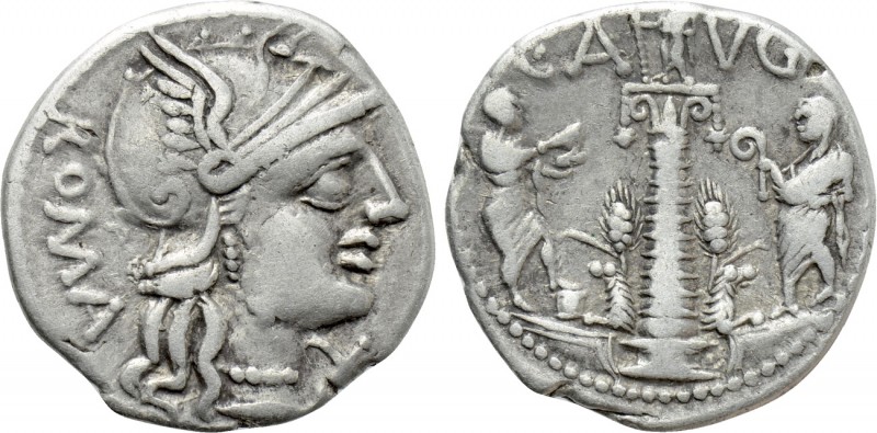 TI. MINUCIUS C.F. AUGURINUS. Denarius (134 BC). Rome. 

Obv: ROMA. 
Helmeted ...