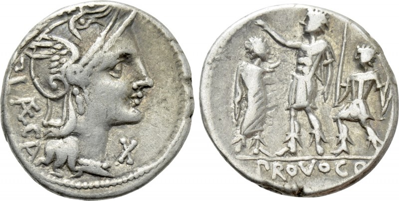 P. LAECA. Denarius (110-109 BC). Rome. 

Obv: ROMA / P LÆCA. 
Helmeted head o...