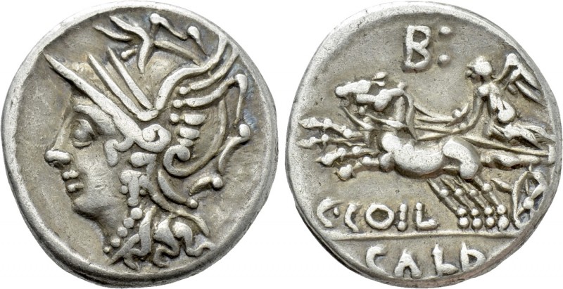 C. COILIUS CALDUS. Denarius (104 BC). Rome. 

Obv: Helmeted head of Roma left....