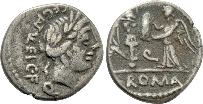 C. EGNATULEIUS C. F. Quinarius (97 BC). Rome. 

Obv: C EGNATVLEI C F. 
Laurea...