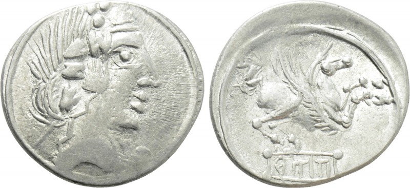 Q. TITIUS. Denarius (After 75 BC). Contemporary imitation of Rome. 

Obv: Styl...