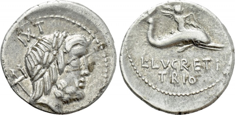 L. LUCRETIUS TRIO. Denarius (74 BC). Rome. 

Obv: Laureate head of Neptune rig...