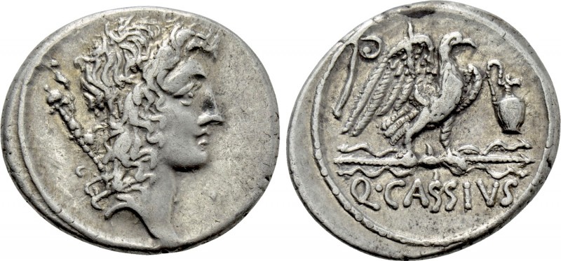Q. CASSIUS LONGINUS. Denarius (55 BC). Rome. 

Obv: Head of Genius Populi Roma...