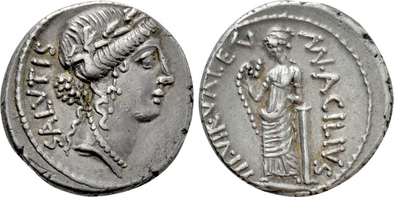 MAN. ACILIUS GLABRIO. Denarius (49 BC). Rome. 

Obv: SALVTIS. 
Laureate head ...