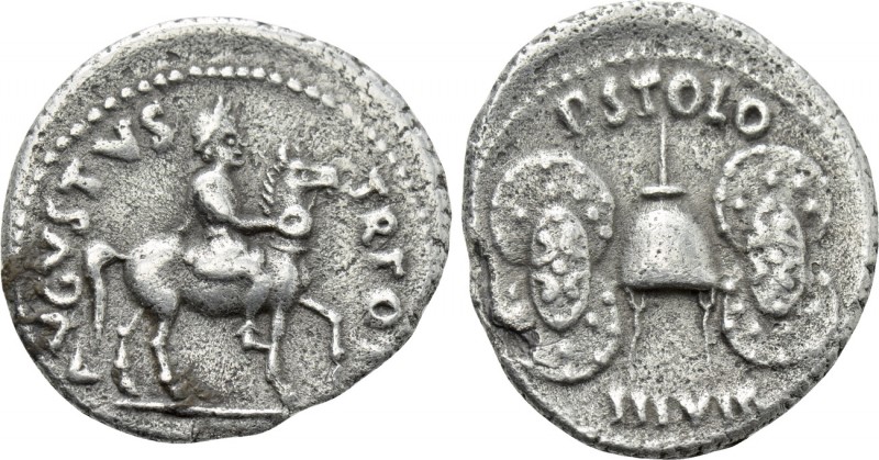 AUGUSTUS (27 BC-14 AD). Denarius. Rome. P. Licinius Stolo, moneyer.

Obv: AVGV...