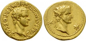 CALIGULA with Divus Augustus (37-41). GOLD Aureus. Lugdunum.