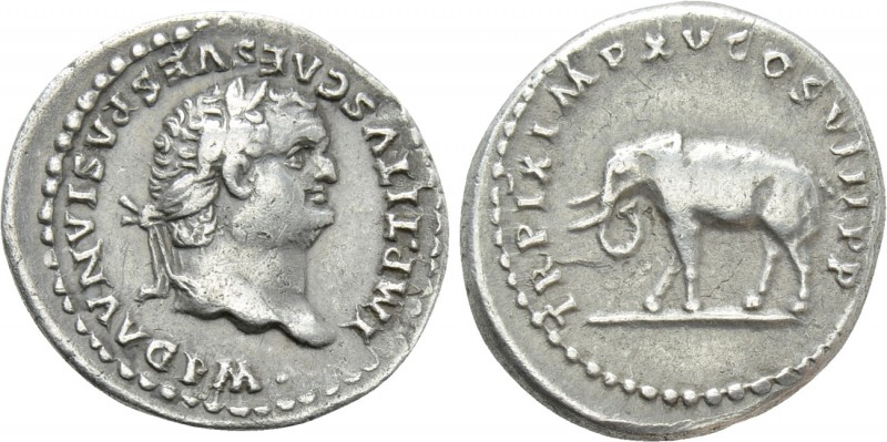 TITUS (79-81). Denarius. Rome.

Obv: IMP TITVS CAES VESPASIAN AVG P M.
Laurea...