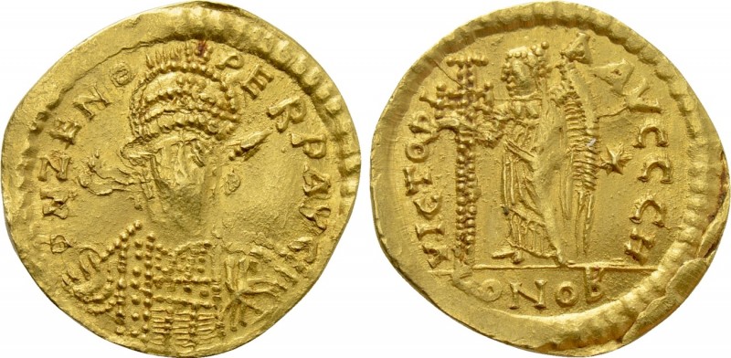 ZENO (Second reign, 476-491). GOLD Solidus. Contemporary imitation of Constantin...