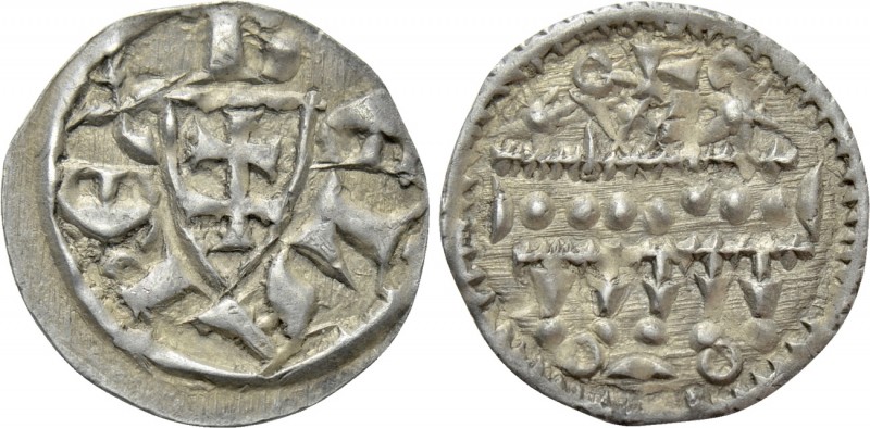 HUNGARY. Bela III (1172-1196). Denar. 

Obv: BELA REX. 
Coat of arms with dou...