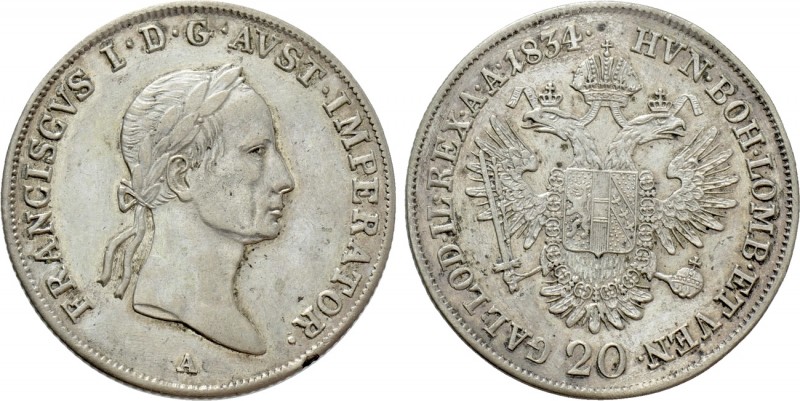 AUSTRIA. Francis I (1804-1835). 20 Kreuzer (1834). Wien (Vienna). 

Obv: FRANC...